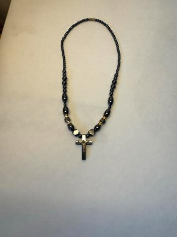 Zwarte minerale Shungite Ketting met Kruis Hanger beschikbaar voor biedingen