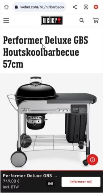 Weber performer deluxe GBS houtskool BBQ, van 730  beschikbaar voor biedingen