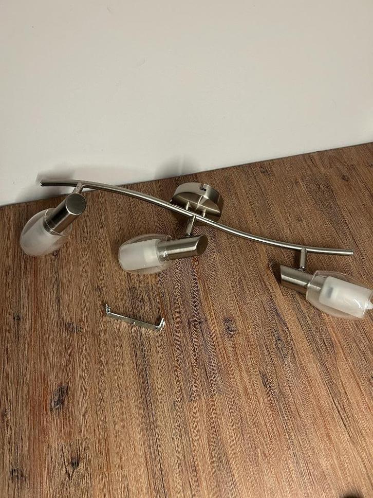Plafondlamp met 3 lampen, Huis en Inrichting, Lampen | Plafondlampen, Gebruikt, Glas, Metaal, Ophalen of Verzenden