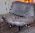 Grijze leren draaifauteuil met rvs poot, Huis en Inrichting, Fauteuils, Ophalen, Gebruikt, 75 tot 100 cm, Metaal