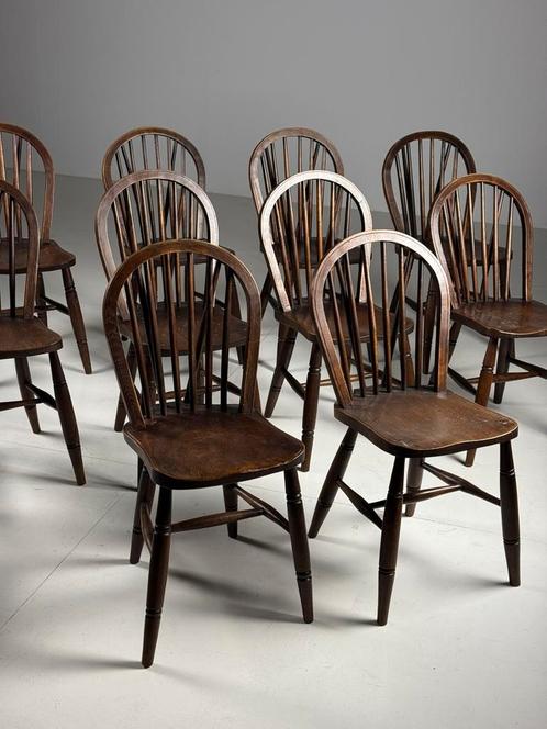 10x Windsor Stoel Engels antiek, Huis en Inrichting, Stoelen, Gebruikt, Vijf, Zes of meer stoelen, Bruin, Ophalen