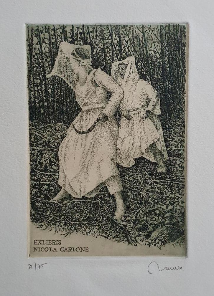 Exlibris / Exlibris R. Tonelli, oogsten, vrouwen met sikkels, Antiek en Kunst, Kunst | Etsen en Gravures, Verzenden