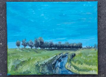 Zwarte Dijk Kampen, olieverf op canvas. Heldere kleuren. beschikbaar voor biedingen