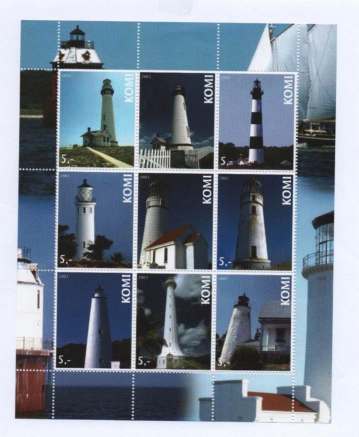 Vuurtorens, Lighthouses - Komi 2003 - Postfris mint, Postzegels en Munten, Postzegels | Thematische zegels, Postfris, Plaats of Gebouw