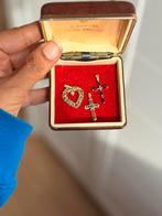 Vintage 9 karaat hangers smaragd, diamant, topaas, Vintage, Vintage, Vintage, Ophalen of Verzenden