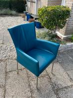 6 leren eetkamerstoelen kleur petrol, Huis en Inrichting, Stoelen, Ophalen, Blauw, Leer, Zo goed als nieuw