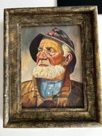 Olieverf portret van oude man met hoed in lijst, Antiek en Kunst, Kunst | Schilderijen | Klassiek, Ophalen of Verzenden