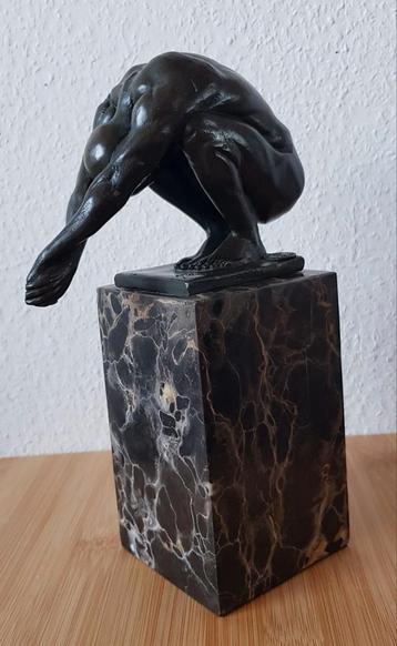 Mannelijk naakt brons J.B. Deposee Paris  beeld duiker Milo beschikbaar voor biedingen