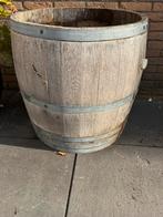 Groot Houten Wijnvat - Plantenbak, Tuin en Terras, Bloembakken en Plantenbakken, Ophalen, Gebruikt, Rond, Binnen