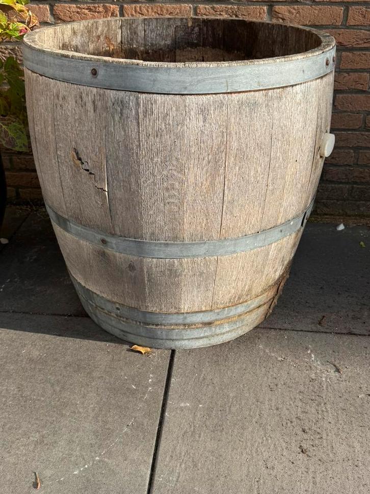 Groot Houten Wijnvat - Plantenbak, Tuin en Terras, Bloembakken en Plantenbakken, Gebruikt, Hout, Binnen, 60 cm of meer, 60 tot 100 cm