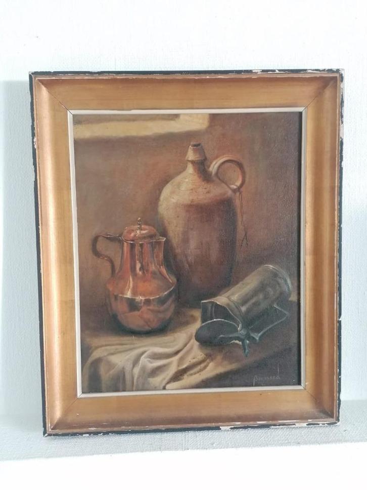 Stilleven met kruik, koperen pot en beker–Olie op doek, Antiek en Kunst, Kunst | Schilderijen | Klassiek, Ophalen