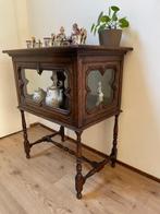 Antiek theekastje, kastje/vitrinekastje met los dienblad, Huis en Inrichting, Ophalen, Gebruikt, 50 tot 100 cm, Glas