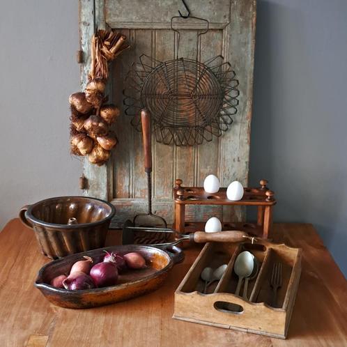 Oude houten bestekbak aardewerk vorm bakvorm tulband Etage3, Huis en Inrichting, Woonaccessoires | Overige, Gebruikt, Ophalen of Verzenden