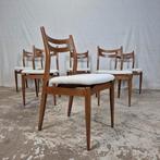 6 vintage Deens design eetkamerstoelen jaren 60 - 70 Bouclé, Ophalen, Gebruikt, Wit, Erik Buch, Farstrup, van Teeffelen