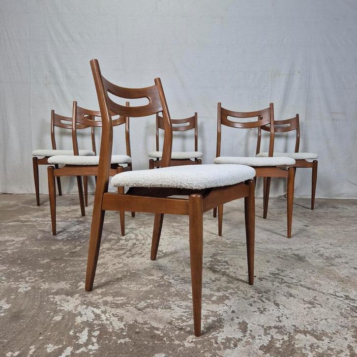 6 vintage Deens design eetkamerstoelen jaren 60 - 70 Bouclé, Huis en Inrichting, Stoelen, Gebruikt, Vijf, Zes of meer stoelen