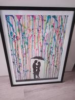 Kleurig schilderij verliefd stel in gekleurde regen, Ophalen, Schilderij