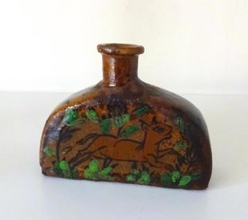 Keramiek vaas fles bruin groen hert bloemen Perzië 6881-k beschikbaar voor biedingen