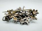Zilveren / gouden takbroche bezet met 17 roosdiamanten, Gebruikt, Info@zilverwebsite.nl, Verzenden, Minder dan 4 cm