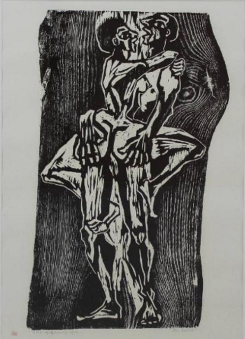 Ellen Baptist (1945) Houtsnede " Het liefdes Paar " Ges Gen, Antiek en Kunst, Kunst | Litho's en Zeefdrukken, Ophalen of Verzenden