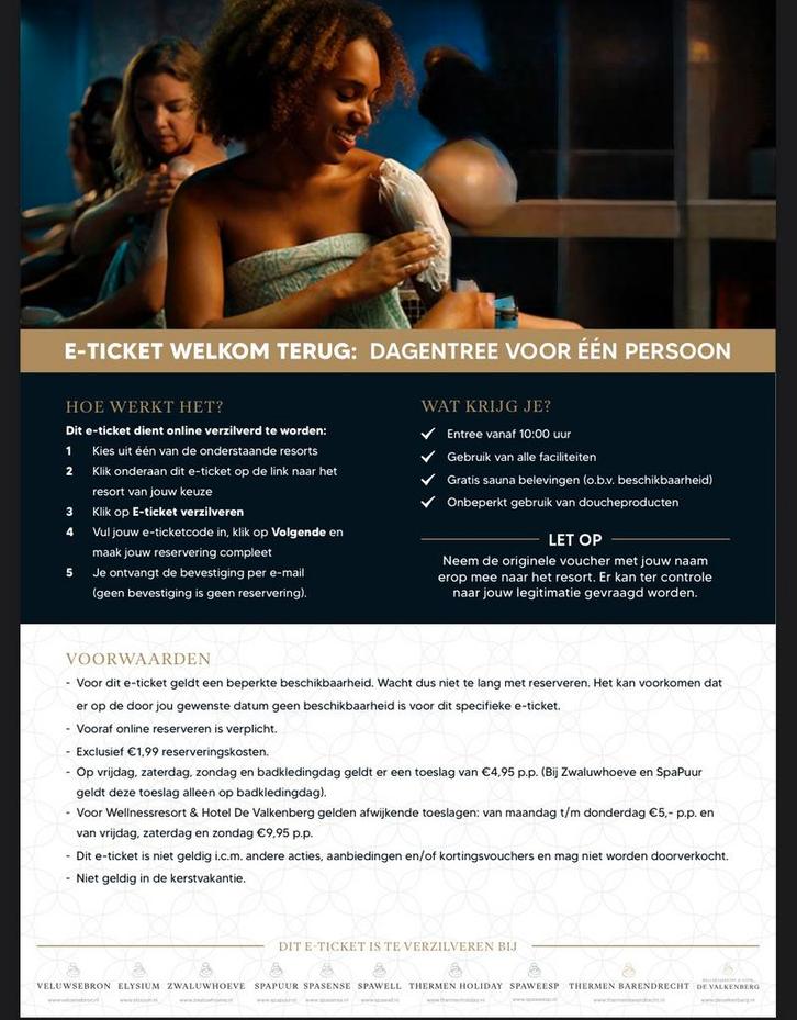 Tickets Veluwse Bron SpaSense Zwaluwhoeve SpaPuur SpaWell, Tickets en Kaartjes, Evenementen en Festivals, Twee personen