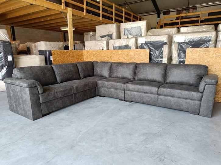 hoekbank model Bianca 260 cm x 335 cm microvezel antraciet, Huis en Inrichting, Banken | Complete zithoeken, Nieuw, Hout, Kunststof