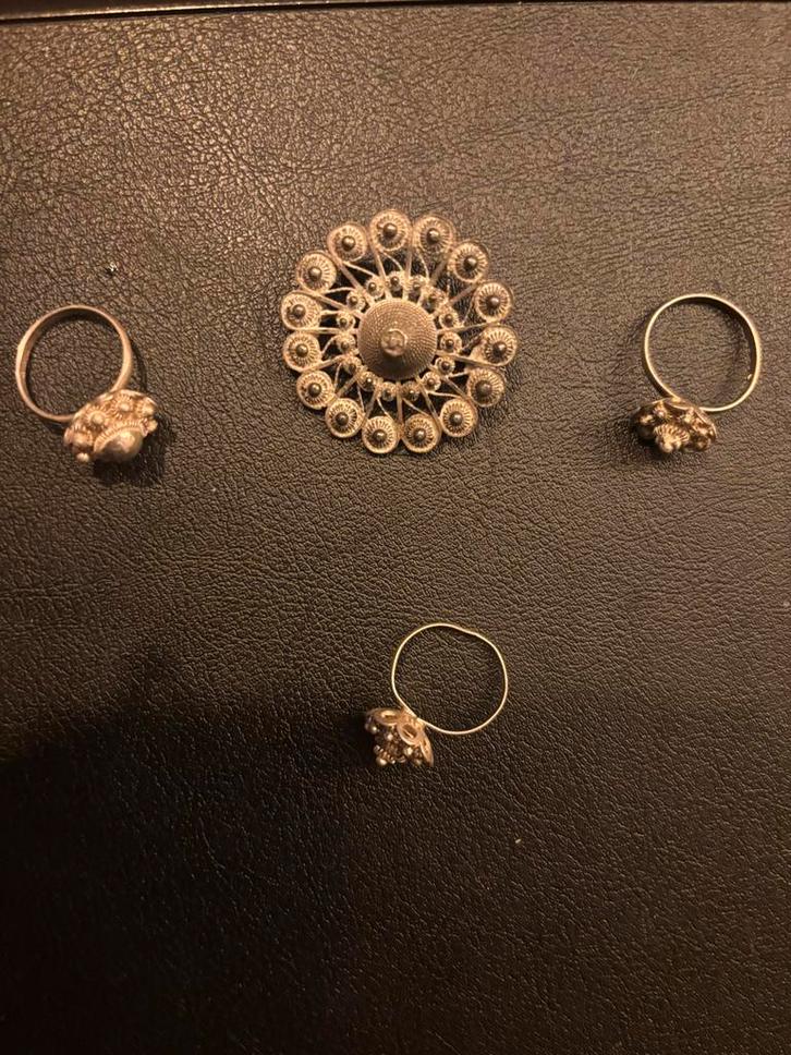 Zilveren Broche & Ringen Set, Sieraden, Tassen en Uiterlijk, Ringen, Gebruikt, Dame, 17 tot 18, Zilver, Ophalen of Verzenden