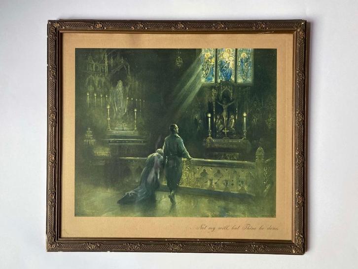 Antieke Art Print: ‘Not my will, but Thine be done.’, Verzamelen, Foto's en Prenten, Gebruikt, Prent, Overige onderwerpen, Voor 1940