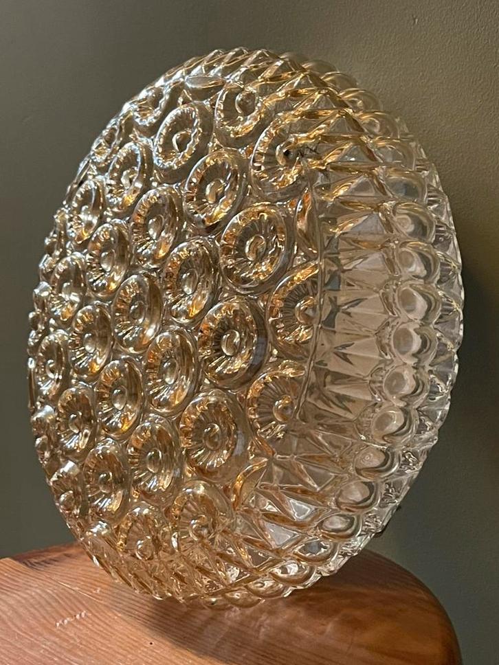 Prachtige vintage mid century lamp Glashute persglas goud, Huis en Inrichting, Lampen | Plafondlampen, Gebruikt, Glas, Metaal