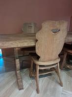 Eiken kloostertafel met 4 stoelen, Ophalen, Gebruikt, 50 tot 100 cm, 150 tot 200 cm