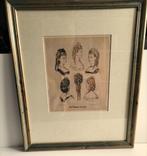 Prent haarmode 1870 in lijst, Antiek en Kunst, Curiosa en Brocante, Ophalen