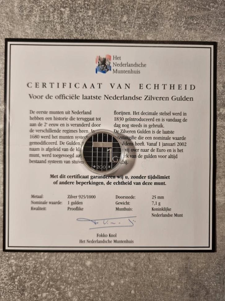 Laatste Zilveren Gulden - Prooflike, Postzegels en Munten, Munten | Nederland, Losse munt, 1 gulden, Koningin Beatrix, Zilver