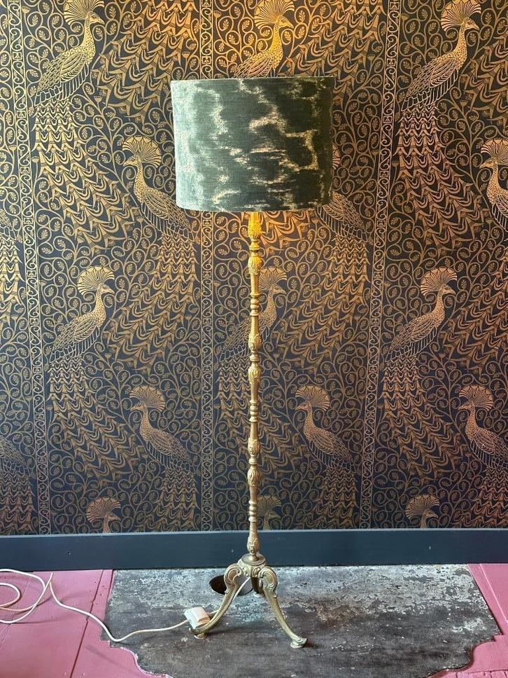 Vintage Messing Vloerlamp met kap - 165,5cm art deco, Antiek en Kunst, Antiek | Lampen, Ophalen