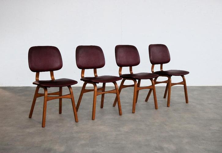 vintage eetkamerstoelen  | stoelen | jaren 60, Huis en Inrichting, Stoelen, Gebruikt, Hout, Leer, Bruin, Ophalen of Verzenden