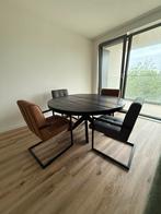 Ronde Eettafel Mangohout – Ø150 cm + 4 Stoelen | €700, Huis en Inrichting, Tafels | Eettafels, Ophalen, Zo goed als nieuw, Rond