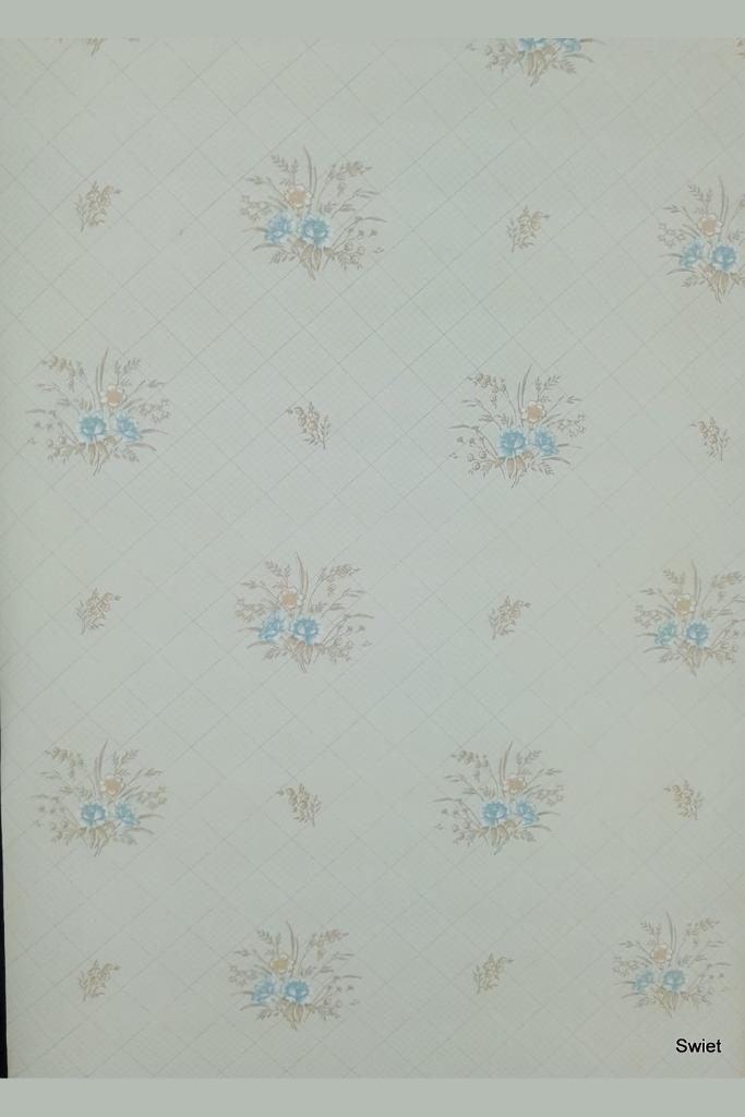 14034 Origineel oud vintage behang bloemen ruit swiet  Zacht, Huis en Inrichting, Stoffering | Behang, Blauw, Wit, Beige, Verzenden