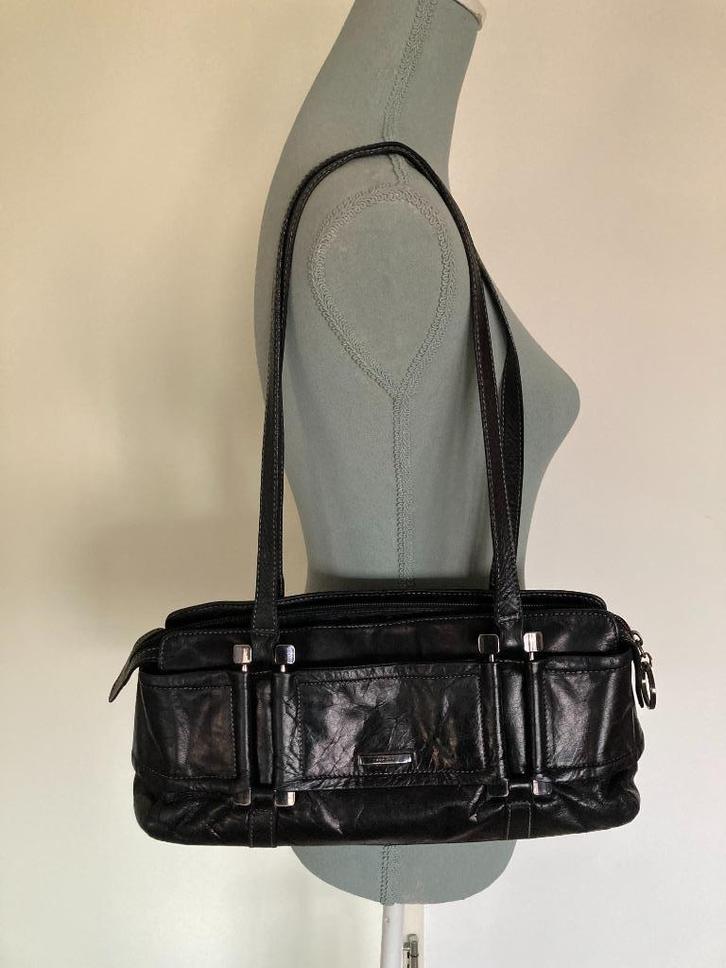 Zwart leren tas - Claudio Ferrici, Sieraden, Tassen en Uiterlijk, Tassen | Damestassen, Gebruikt, Handtas, Zwart, Ophalen of Verzenden