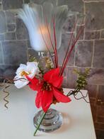 Zwaar glazen windlicht, melk- en helderglas, 32cm, Huis en Inrichting, Woonaccessoires | Kandelaars en Kaarsen, Ophalen, Overige materialen