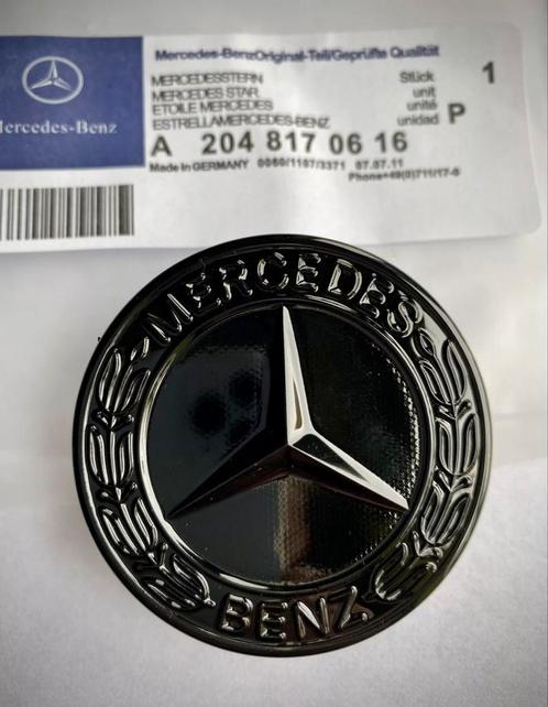 Mercedes STER ZWART motorkap LOGO BLACK EMBLEEM zwart C G S, Auto diversen, Autostickers, Ophalen of Verzenden