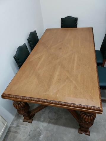 Eiken houten Draw-leaf refectory tafel met 6 stoelen 