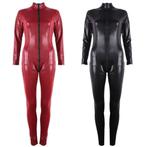 Rode zwarte catsuit jumpsuit dames wetlook leren sexy feest, Maat 38/40 (M), Verzenden, Nieuw, Overige thema's