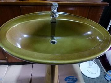 vintage wastafel op voet + aflegbord + wc wandmodel 70er beschikbaar voor biedingen