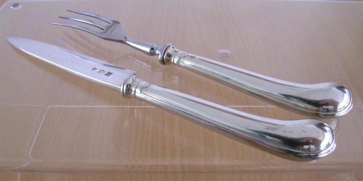 Zilver antiek dessert couvert mes+vork Pistoolheft v Kempen, Antiek en Kunst, Antiek | Bestek, Ophalen of Verzenden