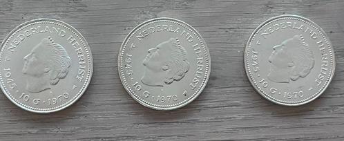 Zilveren tientje • 10 gulden • 1970 • Juliana • 3 stuks, Postzegels en Munten, Munten | Nederland, Losse munt, 10 gulden, Koningin Juliana
