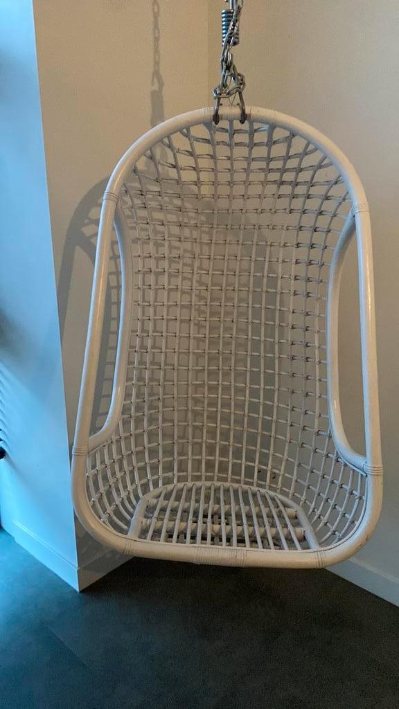 Hangstoel rotan HK-living, Huis en Inrichting, Stoelen, Zo goed als nieuw, Eén, Riet of Rotan, Wit, Ophalen