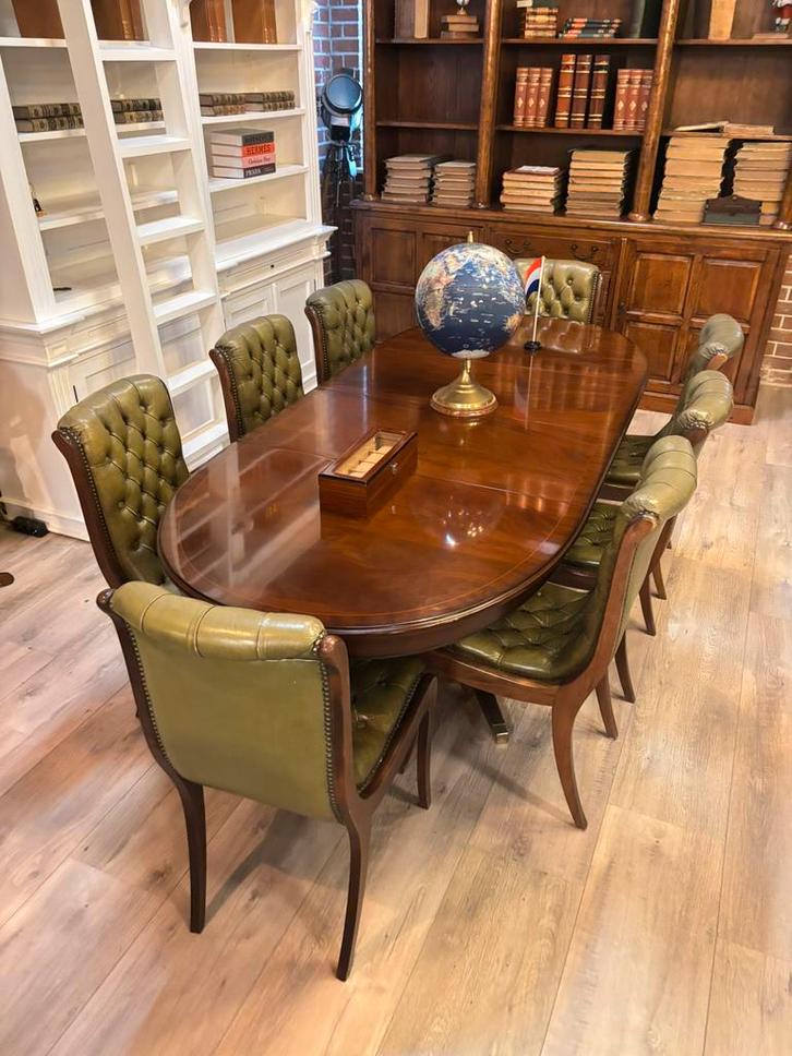 Chesterfield stoeltjes set van 8 groen leer, Antiek en Kunst, Antiek | Kantoor en Zakelijk, Ophalen