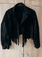 Crop Zwarte suede jas met franjes nieuw made in Italy, Ophalen of Verzenden, Nieuw, Zwart