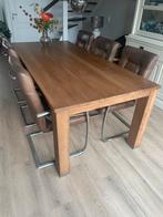 Eethoek met zes leren stoelen van H&H, Ophalen of Verzenden, Gebruikt, 4 tot 6 stoelen