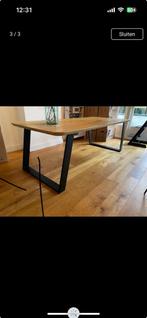 Eikenhouten tafel groot model schuine rand, Huis en Inrichting, Tafels | Eettafels, 200 cm of meer, Zo goed als nieuw, Metaal