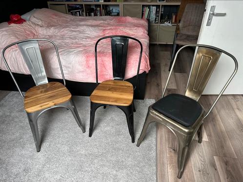 Mooie stevige metalen (Tolix) cafestoelen, Huis en Inrichting, Stoelen, Zo goed als nieuw, Drie, Metaal, Zwart, Ophalen