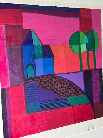 Ton Schulten, ingelijste zeefdruk Veldkapel beschikbaar voor biedingen